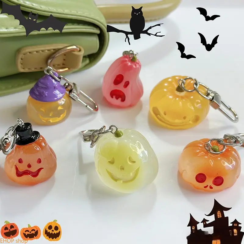 6 Pack Glow In The Dark Pumpkin Keychain Set Cute Bag Charms DIY Decor Accessories For Backpack Car Desktop Ornament Halloween Birthday Party Favor Gift