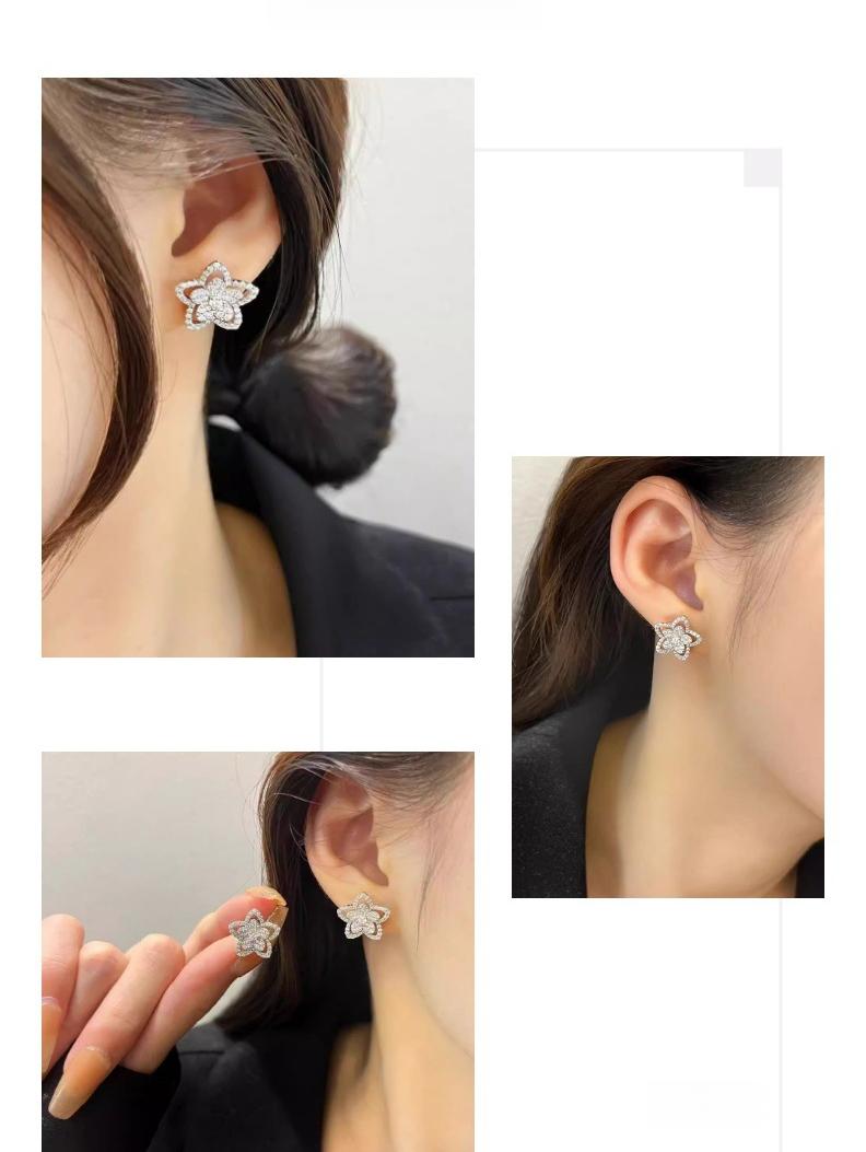 Luxury Flower Stud Earrings for Women, Silver Crystal Floral Earrings, Sparkly Elegant Statement Jewelry for Wedding Party Anniversary Birthday Gift