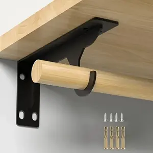 Heavy-Duty Metal Hook Brackets, Wall-Mounted Triangle Shelf Support, All-In-One Closet Brackets, Durable Furniture Hardware