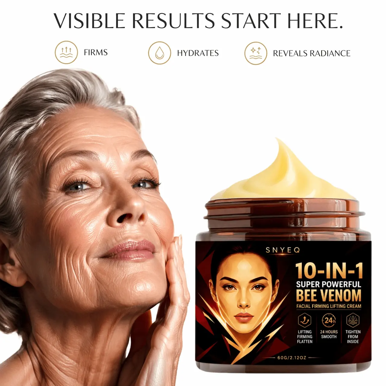 10-in-1 Super Bee Venom Facial Firming Lifting Cream, 24-hour Long-lasting Moisturizing, Lifting and Firming the Skin, Even Light Beige, Suitable for All Skin Types, Make the Skin Look Younger