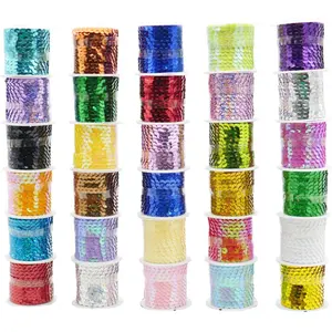 6mm Flat Sequins Paillette Trim Spool String 150 Yards Roll 30 Colors for Crafts Costume Accessories