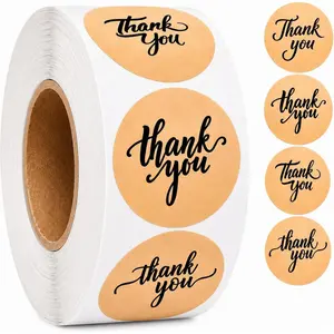 500 Thank You Stickers Roll - 1.5" Round  Paper Labels with Black Script - Self-Adhesive Stickers for Small Business Packaging, Paper Bags,  Boxes & Envelopes