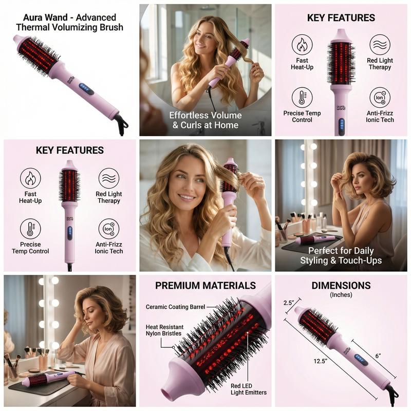 Aurawand Infrared Negative Ion Thermal Comb, 1/2 Inch Width, LED Display Screen, Temperature Range 300°f - 420°f, New Condition