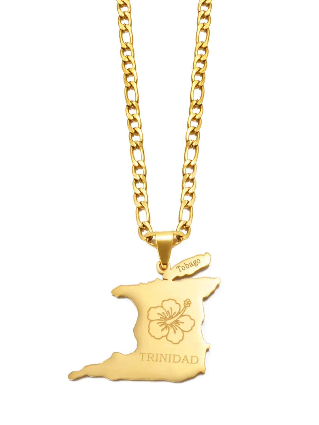 1Piece Trinidad and Tobago Map Hummingbird Hibiscus Flower Pendant Casual Style Necklaces For Men Woman Ethnic Fashion Jewelry
