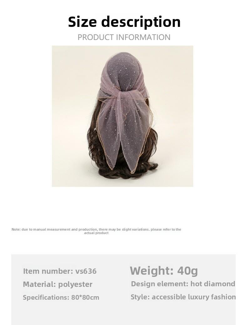 Rhinestone headscarf, silk scarf, women's elegant headscarf, sequin headscarf, square scarf