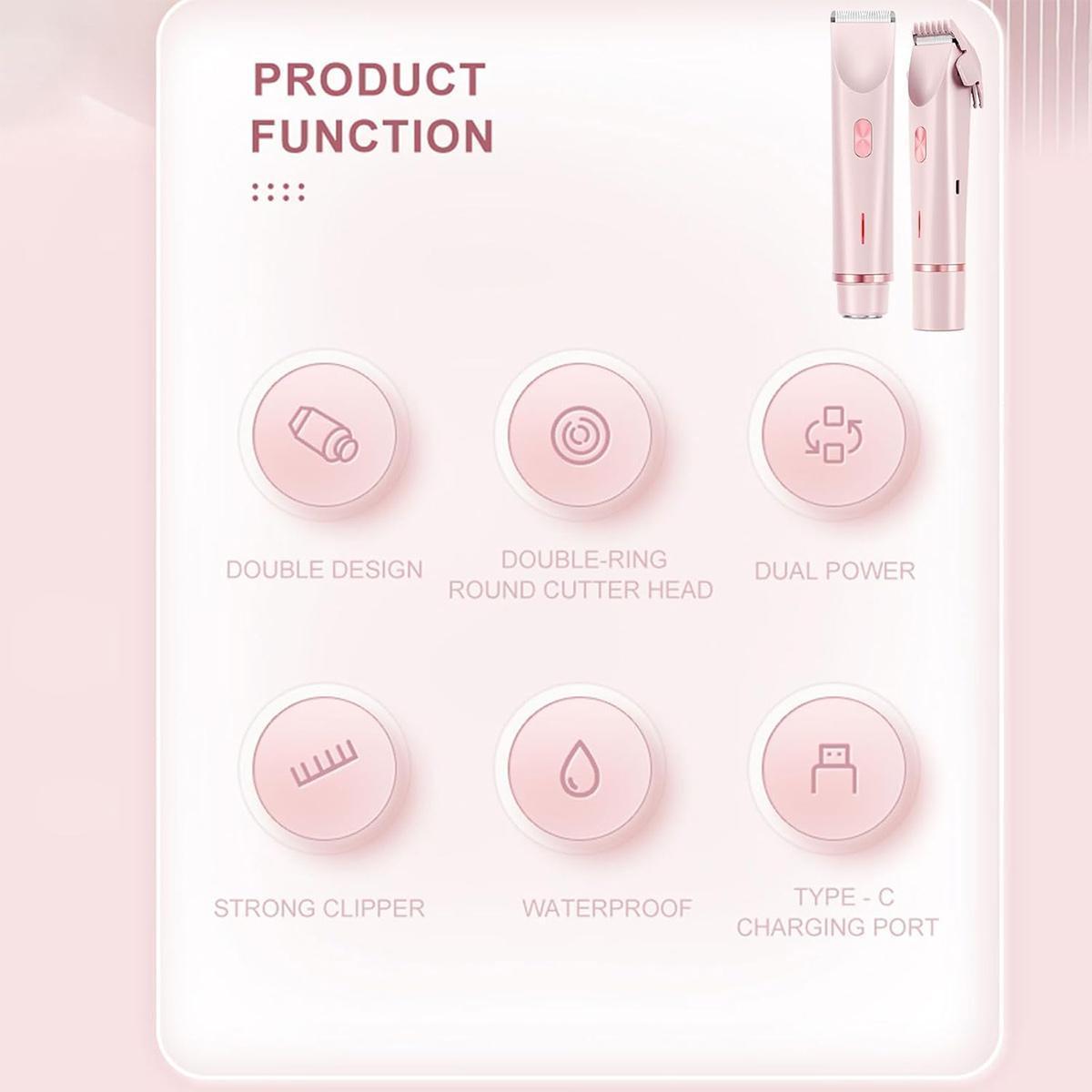 2025 Upgraded Bikini Trimmer for Women - 2 in 1 Dermave Bikini Shaver, Dual Head Cordless Electric Shaver, IPX7 Waterproof Wet/Dry Body Hair Trimmer for Face, Body & Intimate Areas