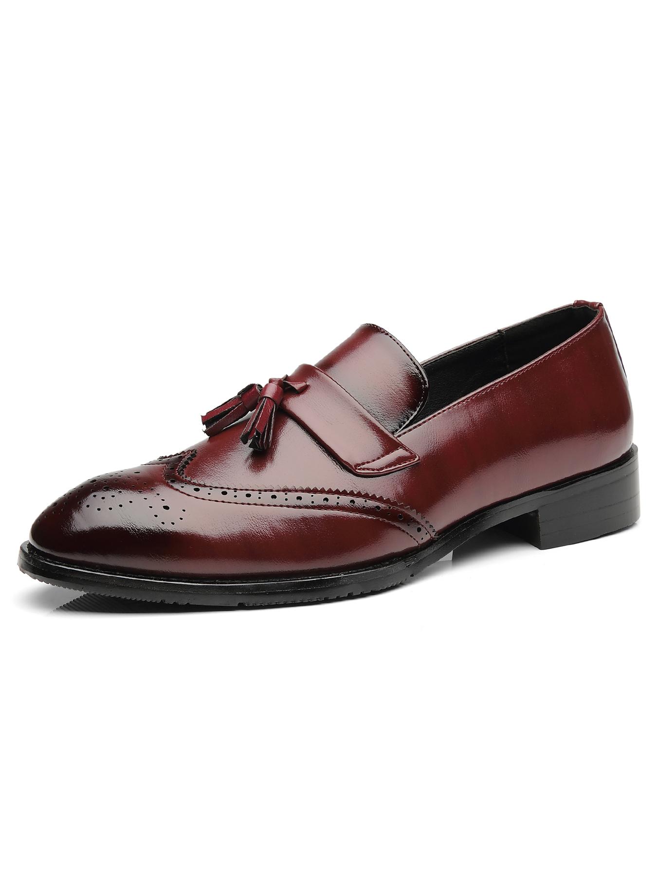Men's Business Solid Color Classic Pointed Toe Tassel Decor Loafers, Fashionable PU Leather Dress Shoes for Work Office, Male All-match Commuter Shoes for Daily Wear