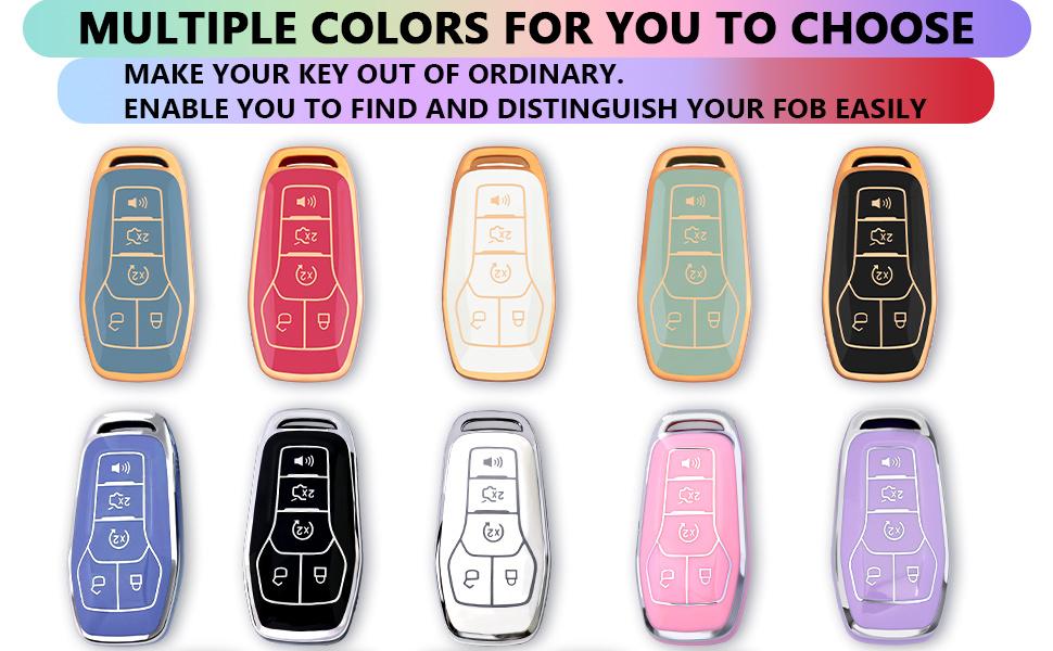 for Ford Key Fob Cover with Keychain, Soft TPU Key Fob Cover Case Shell Compatible with Ford Mustang Fusion F150 Explorer Edge Lincoln MKC MKX MKZ Smart Remote Holder (Pink, 5 Button)