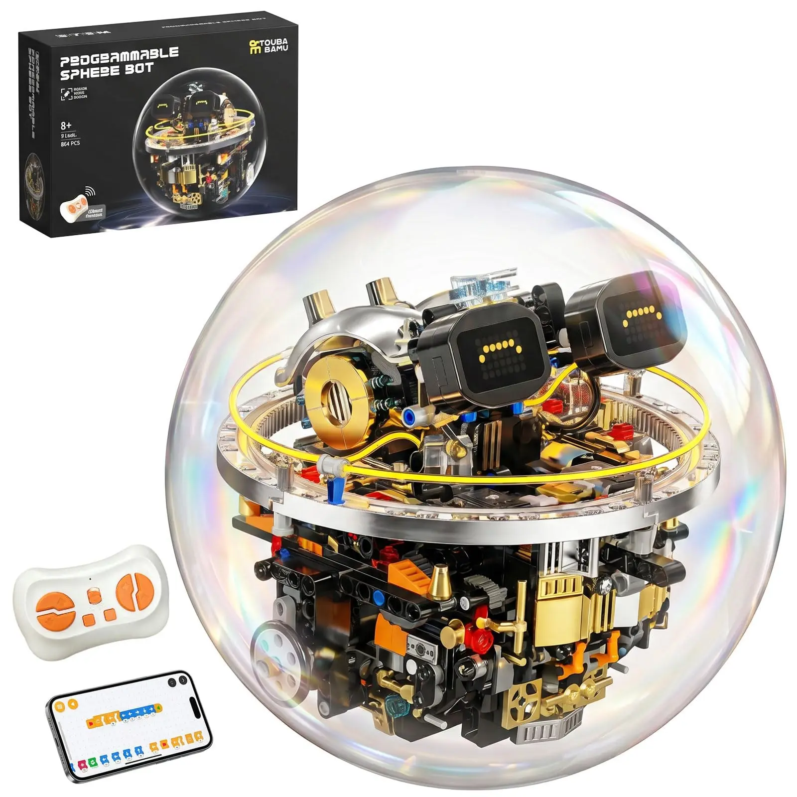 Stem Robot Building Kit, 804 Pieces with APP and Remote Control Ball Robot, Cool RC Toy, 17 LED Expressions, Cyberpunk Gift for Kids, Stem Building Block
