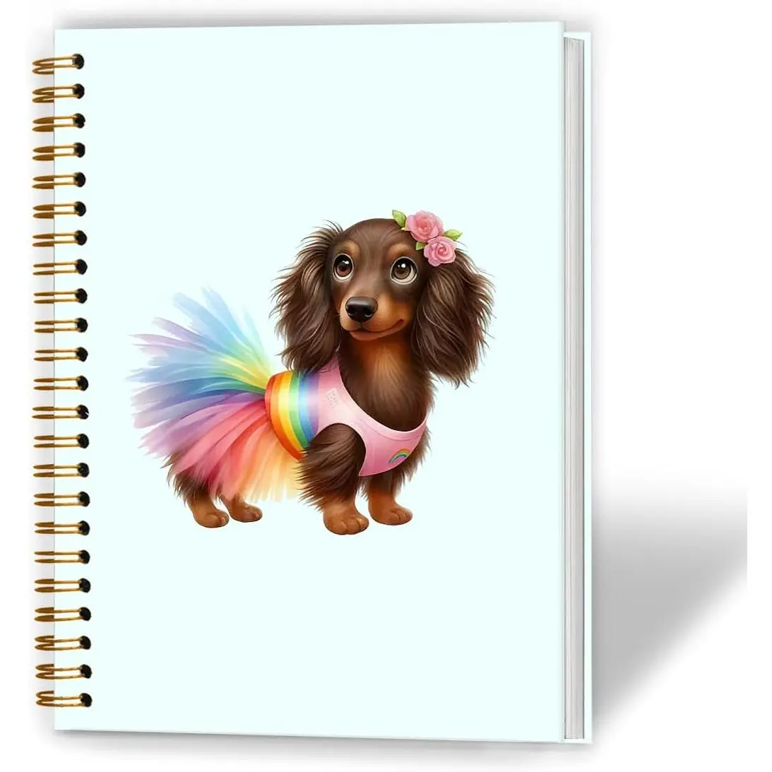 Cute Dachshund Journal Notebook, Rainbow Sausage Dog Hardcover Spiral Notebook for Women, 5.5x8.3" Wiener Dog Themed Office Stationery Gift