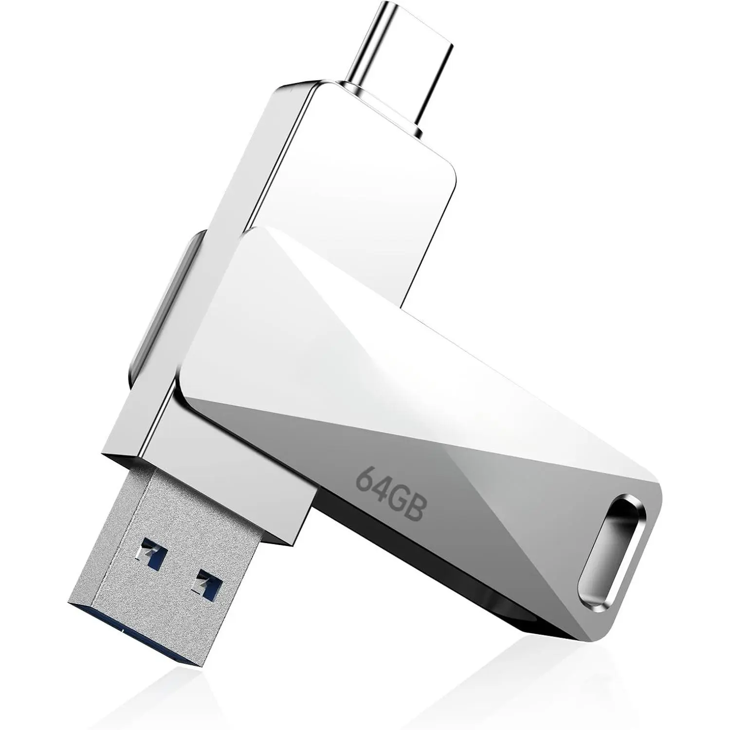 64GB USB 3.0 Flash Drive,   USB A & Type-C Thumb Drive, 200MB/s Read Speed, Swivel Metal Housing 2-in-1 Memory Stick for Android Phones, Tablets, Laptops, and PCs