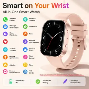 2026 high-end women's smartwatch, 1.88-inch high-definition full screen display, supports over 100 sports modes (running, cycling, yoga), weather forecast, artificial intelligence voice, dial, voice commands, wireless calling, and information reminders