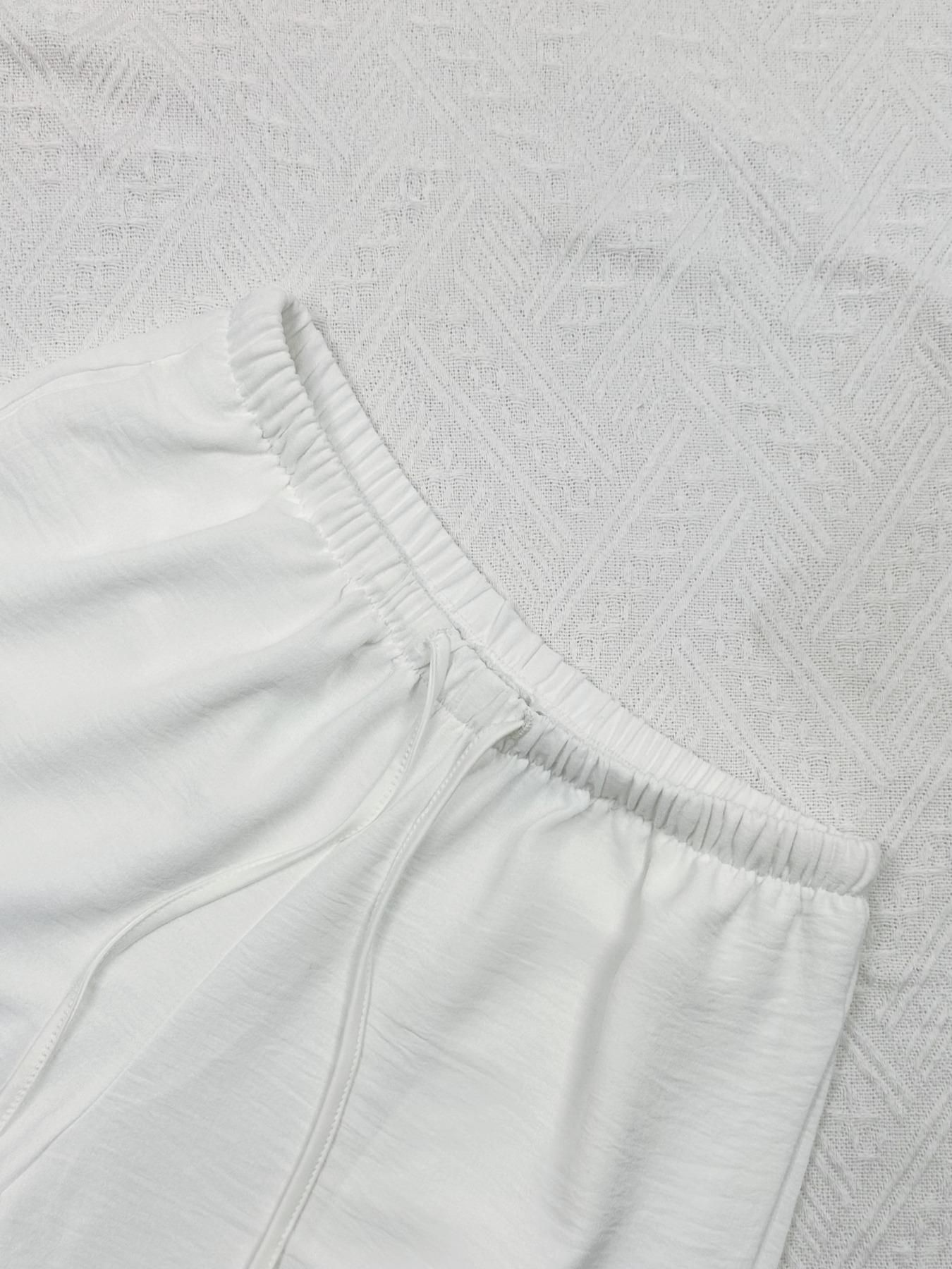 Women's Solid Pocket Pants, Casual Comfy Wide Leg Woven Trousers for Beach Vacation Holiday, Ladies Bottoms for All Seasons, Baggy Legged Pants, Fit