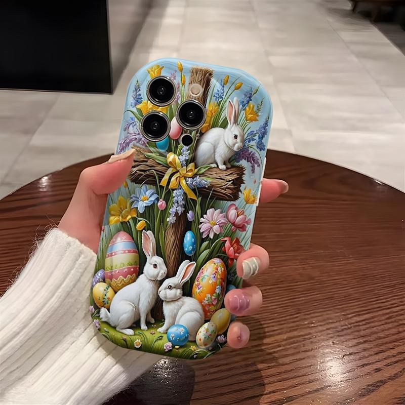 Phone case/cover, Easter bunny and egg phone case for Apple phones, cute 2D cartoon design, compatible with iPhone 17, 16, 15, 14, 13, 12, 11 Pro Max, XS, XR/8/7 and 6. Perfect birthday gift, holiday gift, Valentine's Day gift.