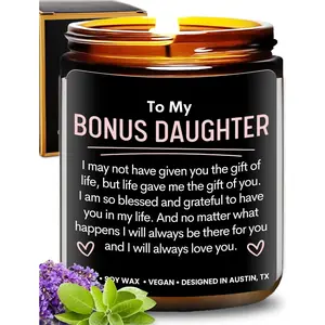 Unique Bonus Daughter Candle, Ideal Gift for Stepdaughter & Daughter in Law from Stepmom & Mother in Law, Perfect Birthday Christmas Present for Women, Gift-Ready