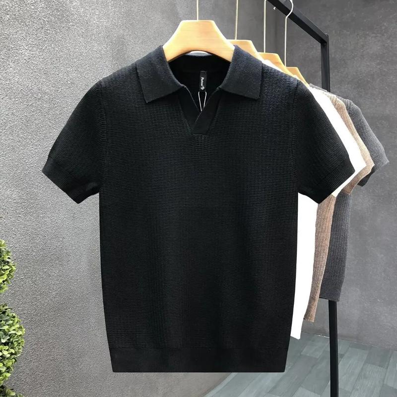 Kyn Apparel 2026 Men's Summer Polo Shirt Korean Style Slim Wrinkle Resistant Collar Solid Color T-Shirts Casual Thin Sleeve Trendy Knit Tops