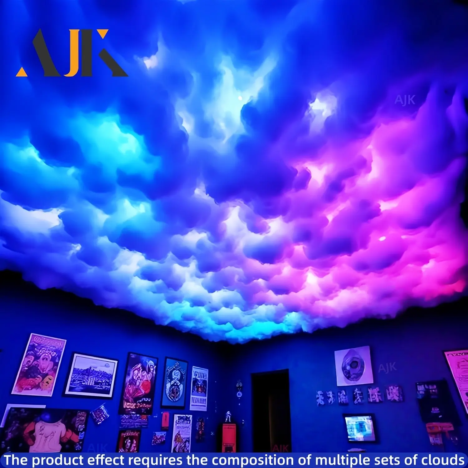 337.8inch USB- RGB+IC Ceiling Cloud Light with Dimmable Thundercloud LED Panel - DIY Suitable for Room Decor, Christmas Decoration, Plug-and-Play for, Parties, Weddings, No Wiring Required