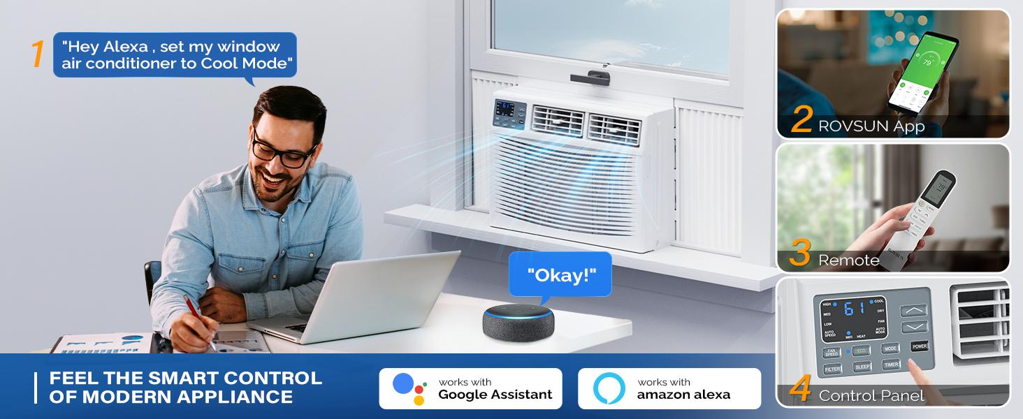 ROVSUN 12000/18000/23200 BTU Window Air Conditioner with Heat, Window AC Unit & Heater Combo with APP & Voice Smart Control, Timer Function & Easy Installation Kit, Work with Alexa/Google Assistant, 208/230V
