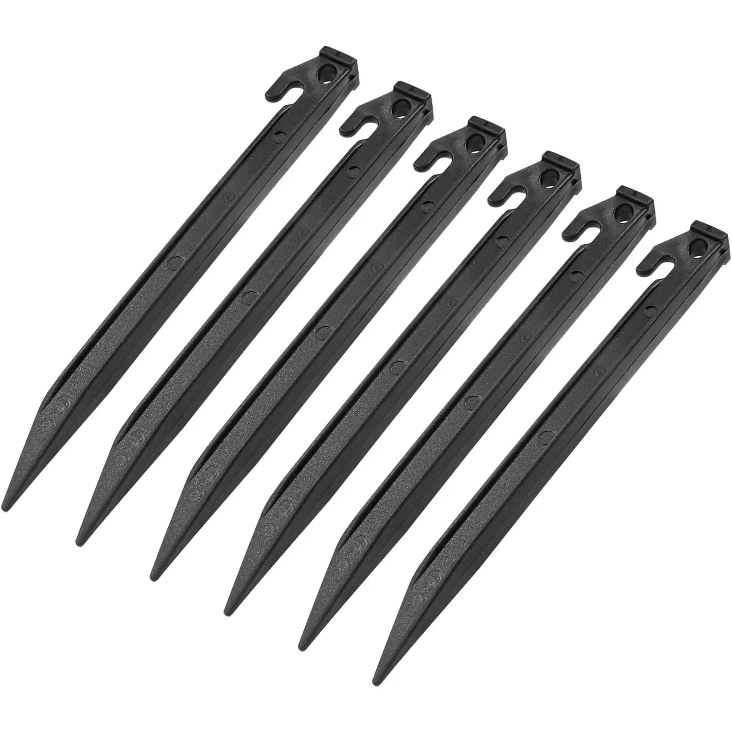 9 Inch Plastic Tent Stakes, 16 count Ground Stakes Heavy Duty, Durable Canopy Tent Stakes, Sturdy Tent Pegs for Outdoor Campings, Black Edging Stakes for Sand Beach and Garden Lawn