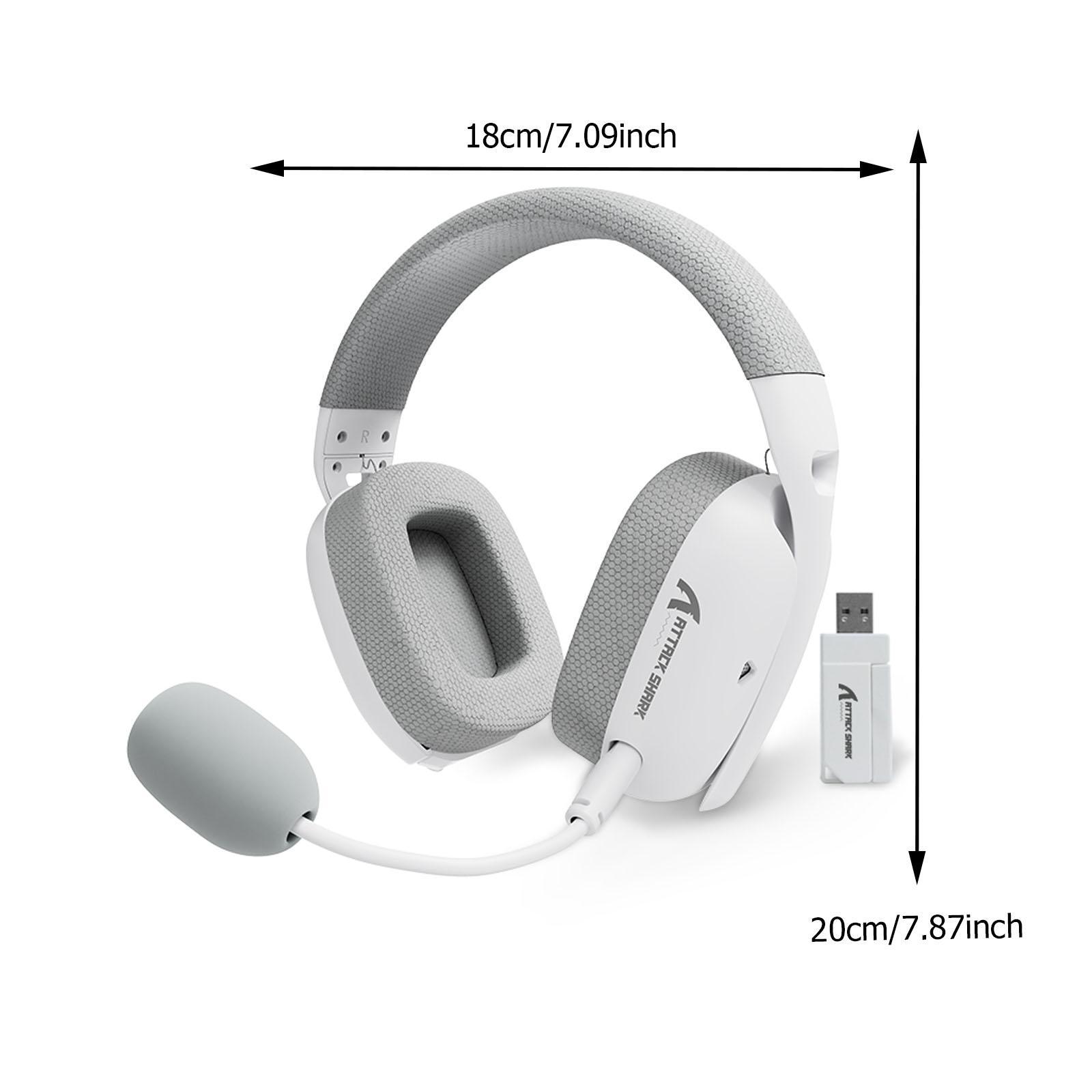 ATTACK SHARK Wireless Gaming Headset, Usb Gamer Headset with Adjustable Dual Mics, 20ms Low Latency, Lightweight Headset with 3 Modes for PC/PS/Phone