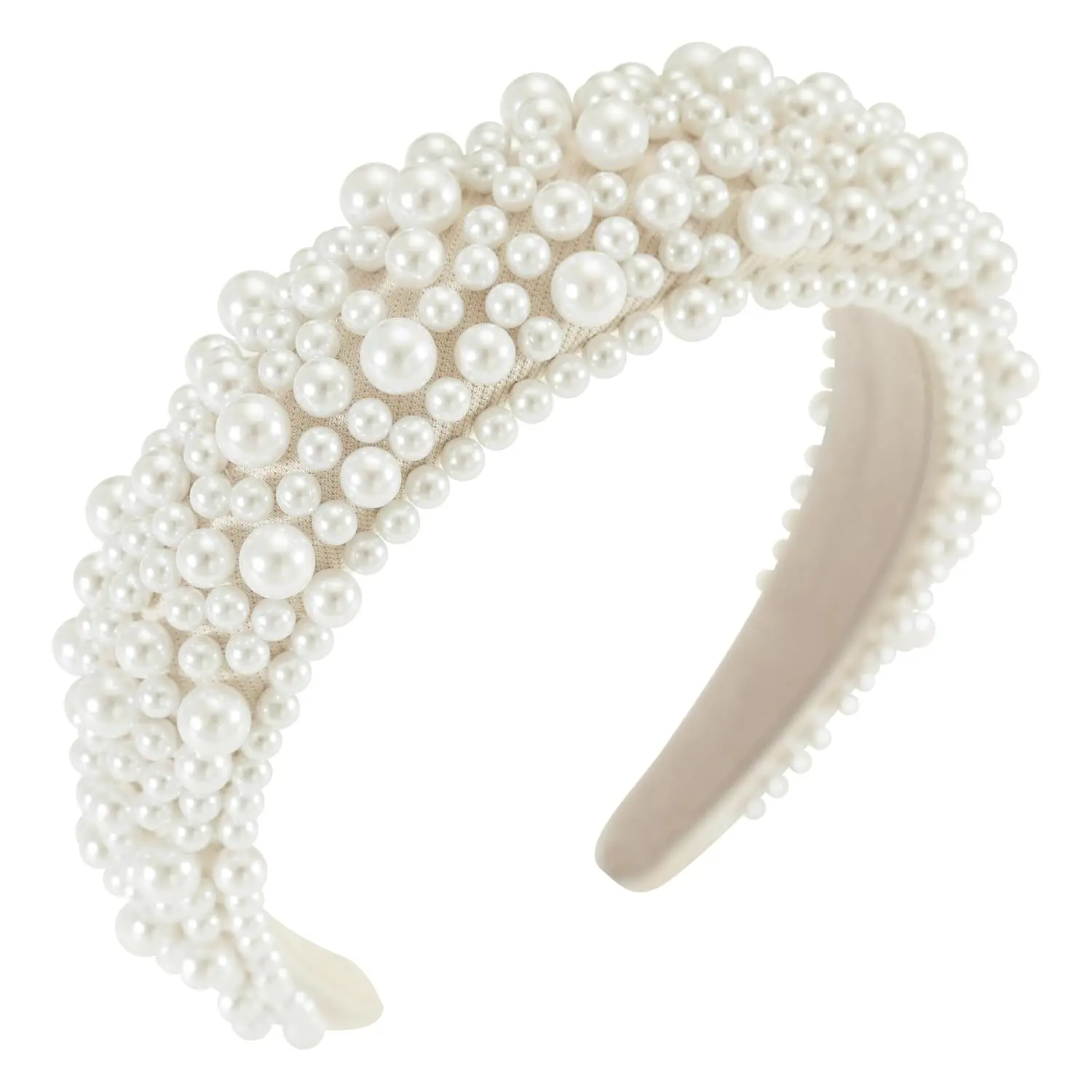 Pearl Bridal Headband, Thick Padded Headbands for Women Non Slip, Puffy Pearl Headpiece for Bride, Fashion Hair Accessories for Wedding Party