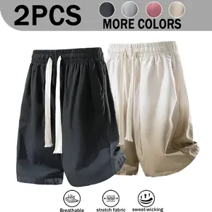 Summer 2 Pack American Vintage Gradient Ombre Bermuda Shorts For Men, Double Drawstring High Elastic Waist Loose Wide Leg Skin-Friendly Stretch Breathable Casual Sports Mid Shorts For Students Daily Fitness Commute Outfits, 4 Colors Optional