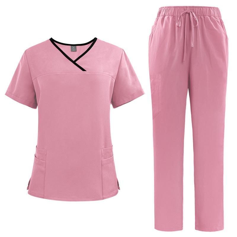 Women'S 2 Piece Stretch Jogger Scrubs Set Solid V-Neck Nursing Uniform Quick Dry Breathable