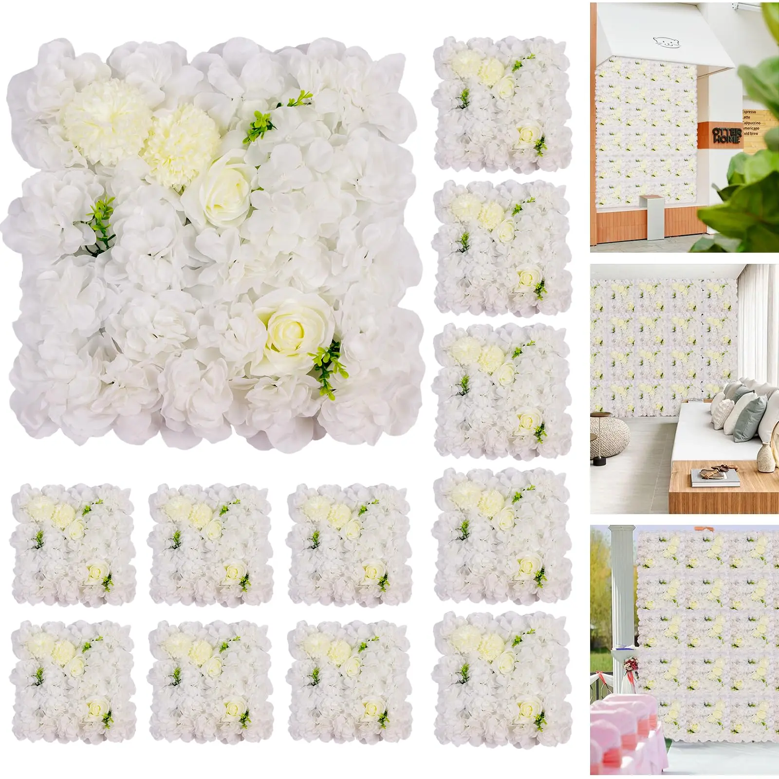 Superior 3D Silk Flower Wall Panel – Artificial Floral Backdrop for Weddings, Parties, Photo Booths, Home Decor – Modular, Easy Assembly, Reusable, 12 Pack