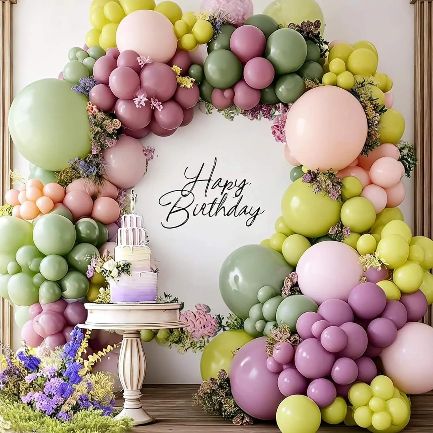 119-Count Soft Synthetic Latex Sage Green & Yellow Balloons Arch Kit - Feminine Magical Wonderland Party Decorations with Pump for Fairy Birthday Girls, Spring Garden Weddings, Multi-Size