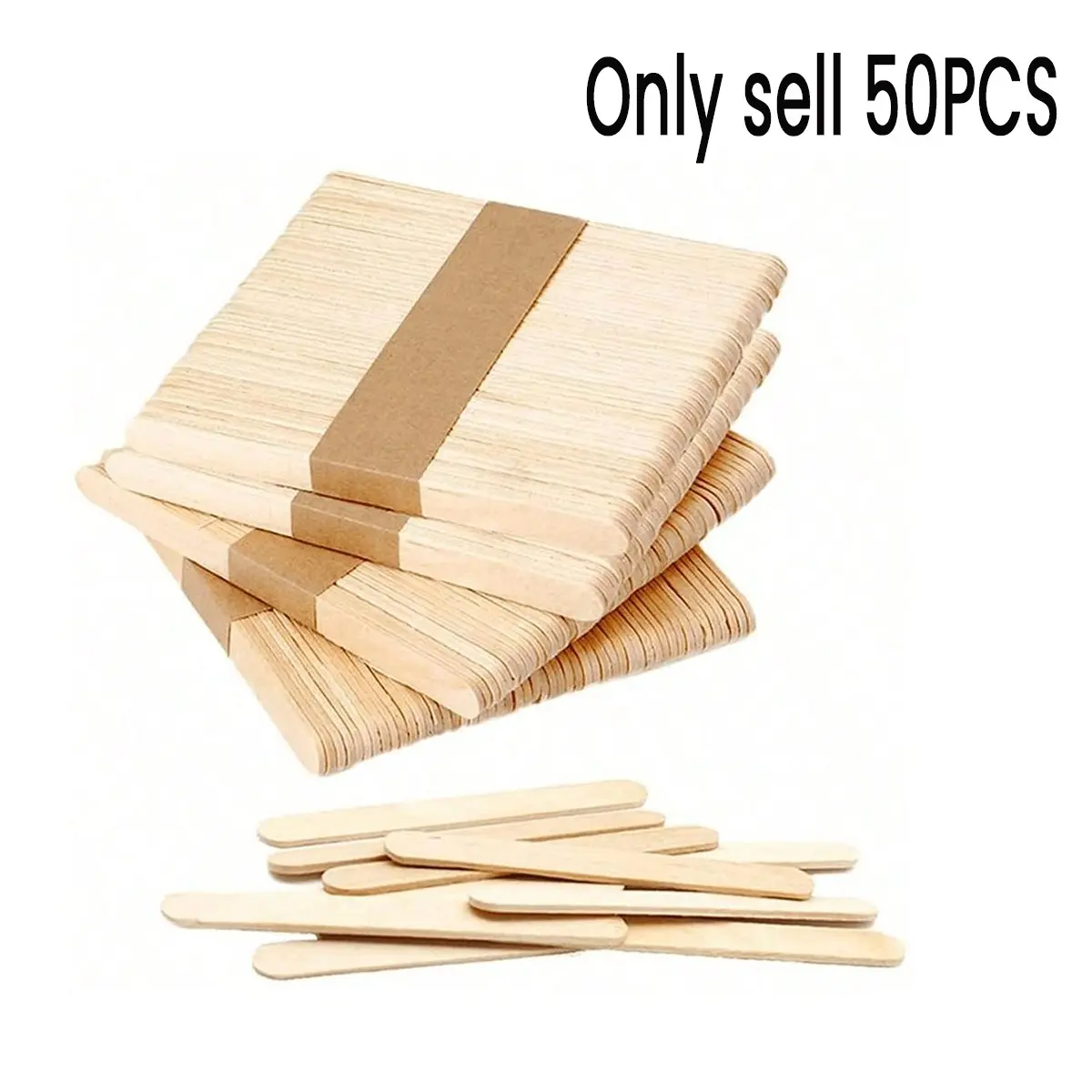 50-Pack Wooden Ice Pop Sticks, Multi-Functional Ice Cream Sticks, Hair Removal Wax Sticks, Craft Sticks, Natural Wood, DIY Snack Sticks, Home Art Projects, Art Supplies