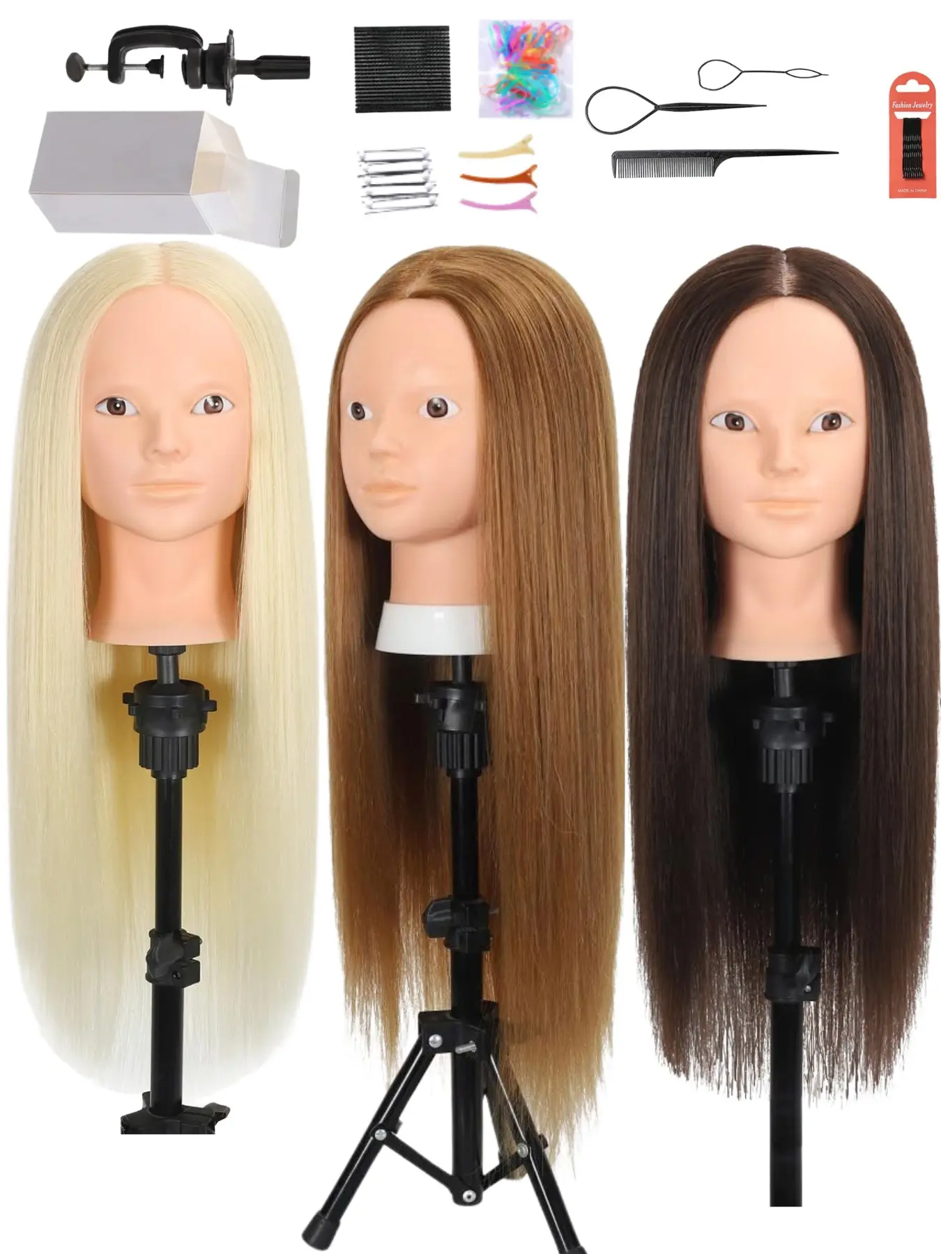 26Inch 80% Human Hair Mannequin Head for Women, Makeup Practice Doll Head with Long Hair Wig Styling Training Kit, Professional Cosmetology Training Head with Clamp Stand, Hairdressing Practice Model for Braiding, Cutting, Coloring, Wig Making, Salon Use