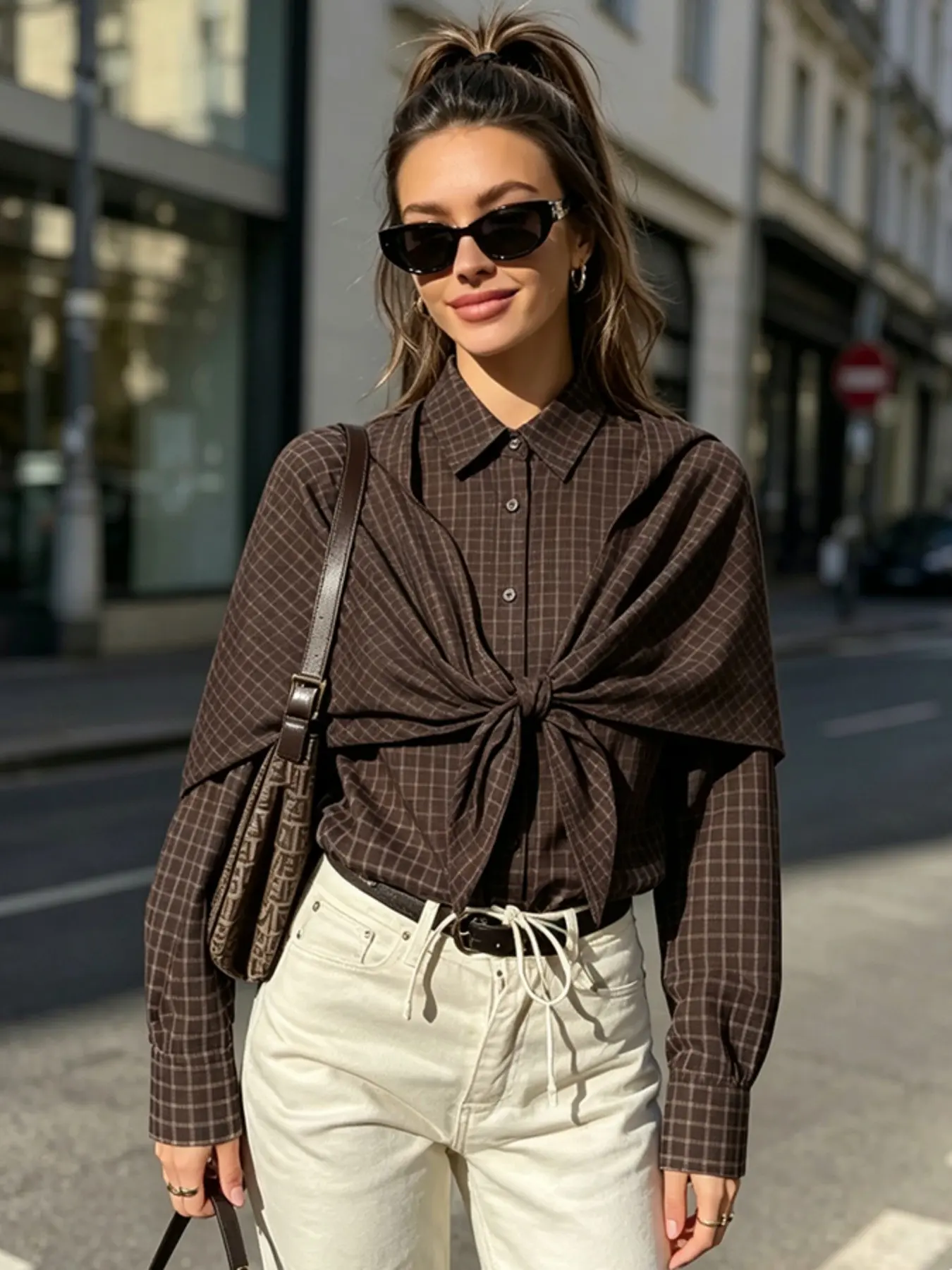 Women Fashion Plaid Blouse Vintage Women Single Breasted Lapel Long Sleeve Scarf Shirts 2026 Casual High Street Female Chic Tops
