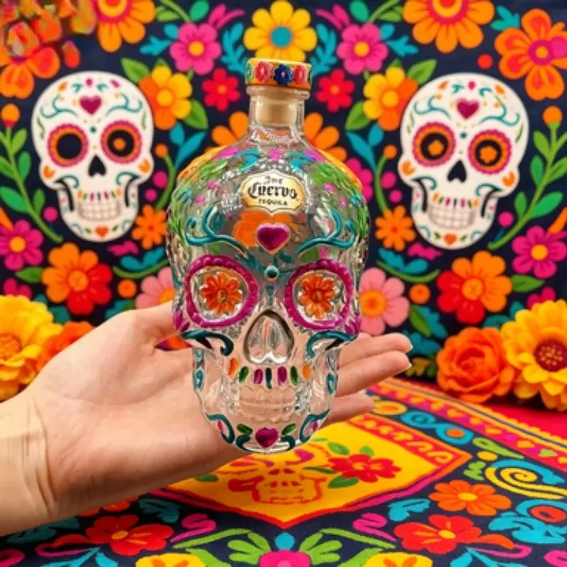 Halloween Skull Painted Wine Bottle, Handmade High Borosilicate Glass, Creative Bar Decor, Whiskey, Bourbon, Brandy, Rum, Xo, Tequila Dispenser