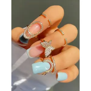 **3pc Vintage Nail Cover Spoon Rings | Luxurious Exquisite Women's Statement Jewelry Set | Adjustable Festival Party Rings for Beach, Vacation, Halloween, Christmas**