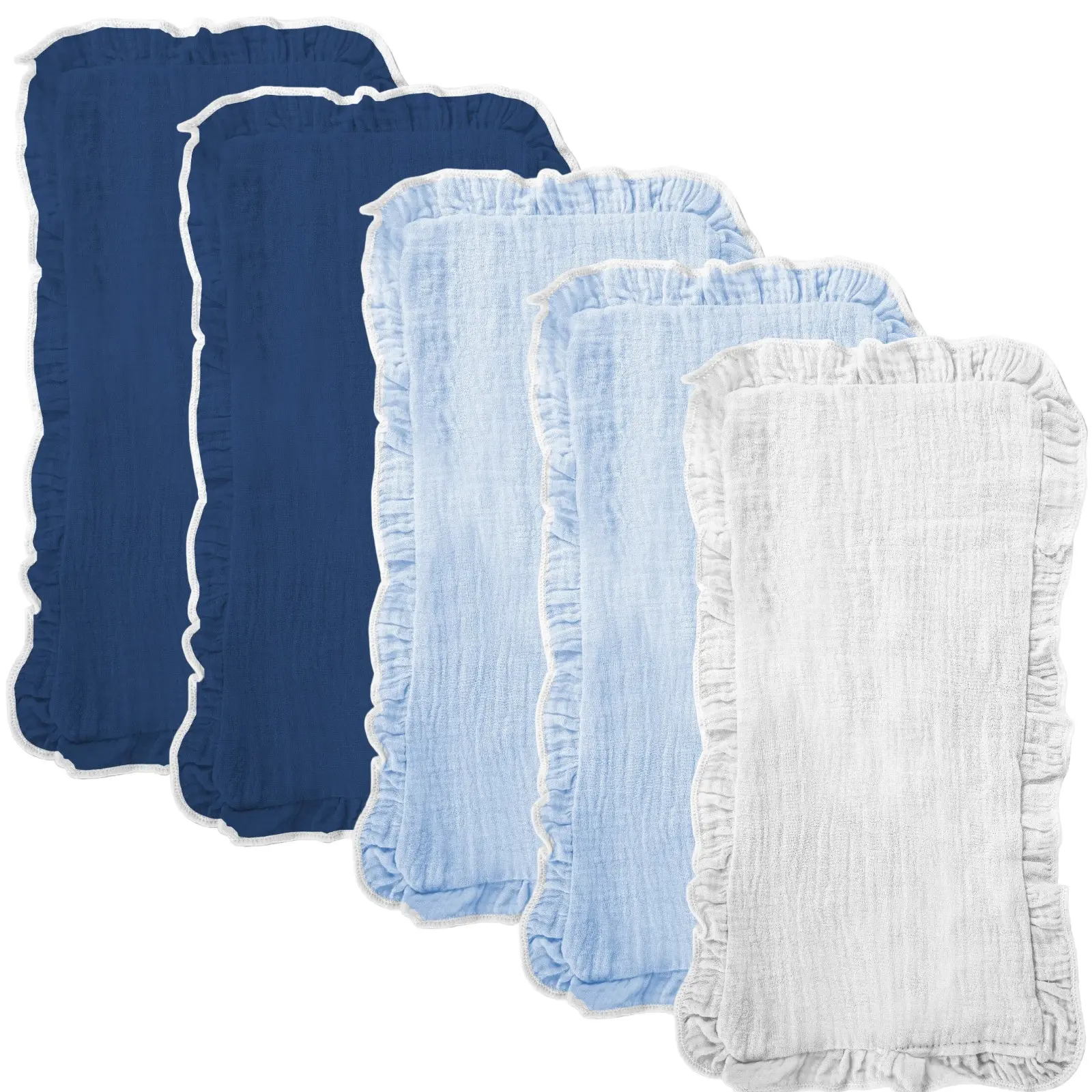 TDHD.5 Pack Baby Burp Cloths, Ruffled Cotton Solid Color, Multi-Purpose Kids Towels, 15.75 X 9.45 Inches, Reusable Anti-Vomit Bibs