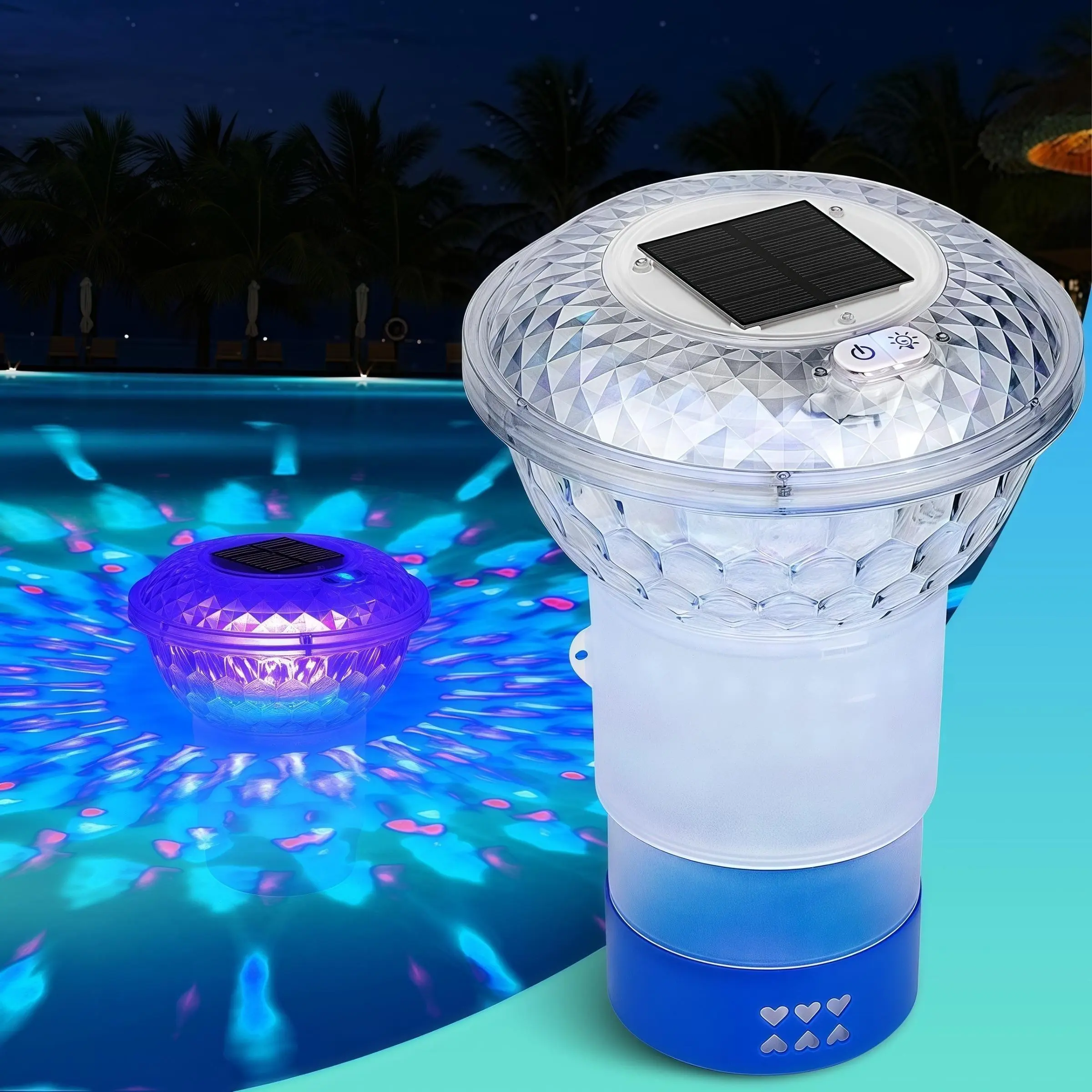 Solar LED Pool Float Light with Chlorine Function, 4-Color Leds, Remote Control, 800mah Battery, Summer Pool Lighting, Solar Pool Lights