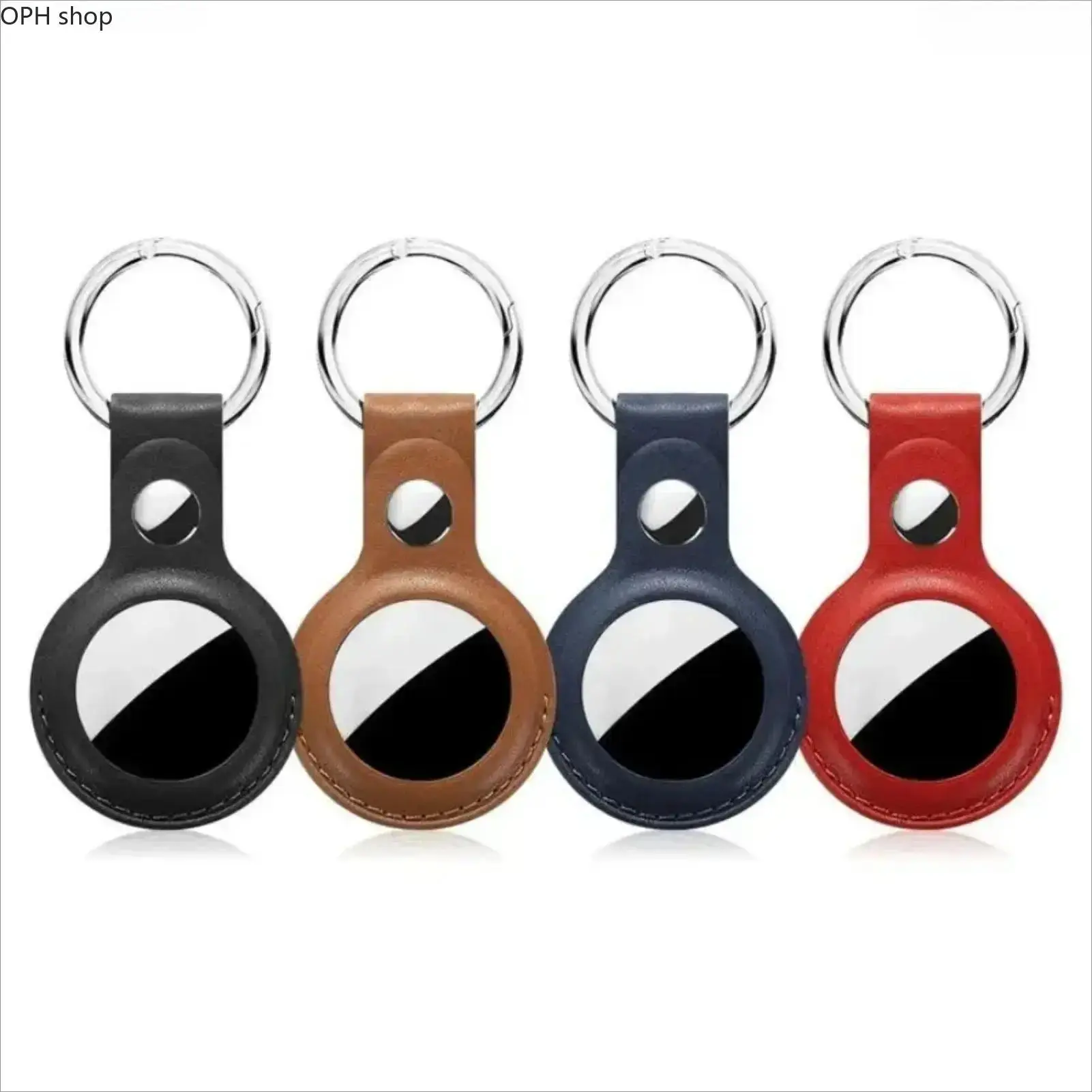 4-Pack PU Leather AirTag Holder Keychains, Protective Anti-Lost Tracker Case with Secure Key Ring, Lightweight Signal-Friendly Cover for Keys, Backpack, Everyday Travel, Portable, Protection, Durable