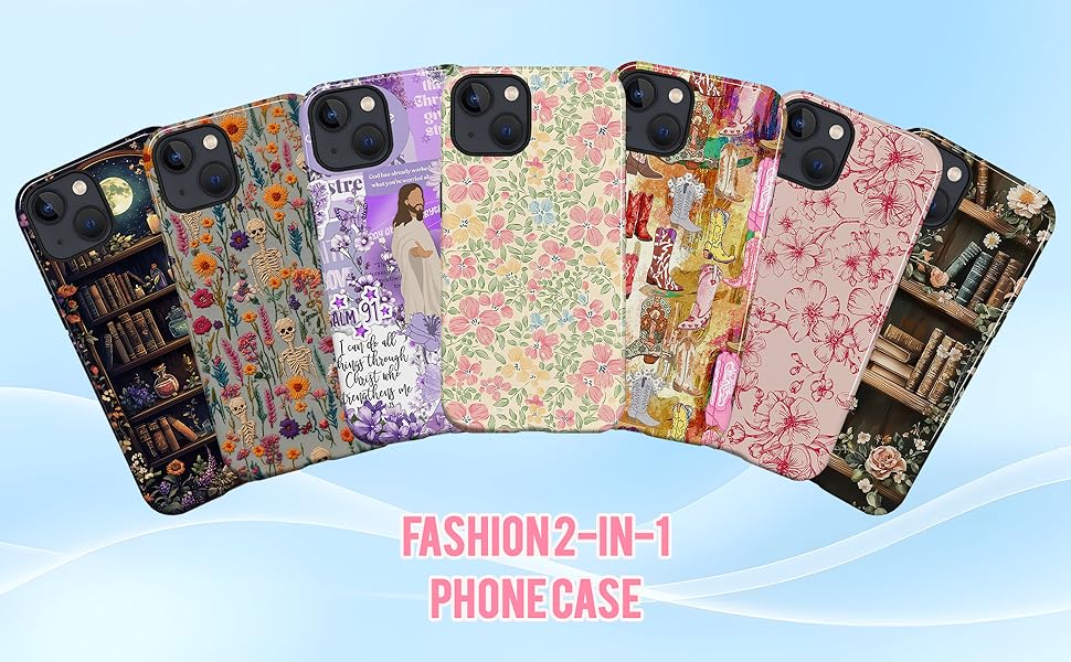 Case for iPhone 13/14,Fresh Flowers Exquisitely Pattern Double Protective Phone Cover Cases Soft Silicone for iPhone 13/14