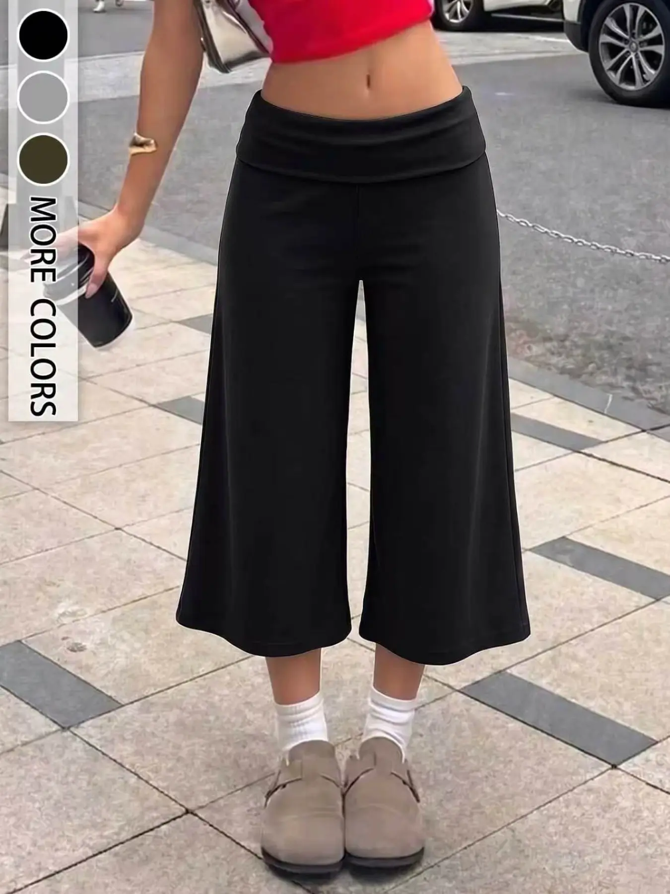 Lounge Style Casual Basic Drapey Turn-Up Seven-Eighths Cropped Wide-Leg Bottoms Pants, High Stretch Non-Picky Fit Loose Straight Seven-Eighths Pants, Multiple Colors Available
