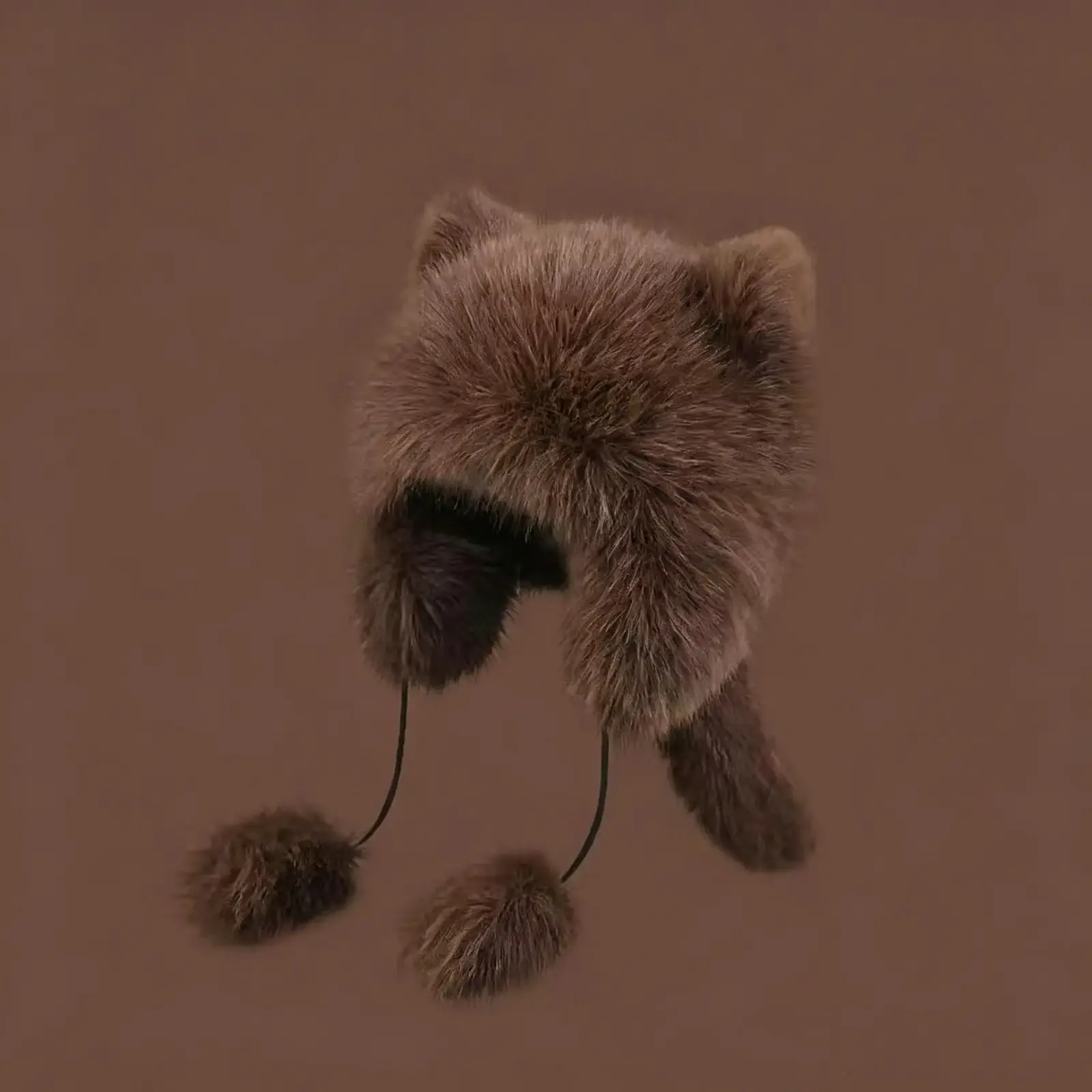 Womens Cute Bear Ear Plush Trapper Hat, Fuzzy Winter Hat with Ear Protection for  Faux fur trapper hat with bear ears—a warm, fluffy winter hat with chin straps. A Cozy Winter Hat for Cold Weather