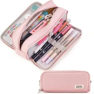 Large Capacity Pencil Case with 3 Compartments, School Pen Bag Organizer for Students, Aesthetic Stationery Storage Pouch for College, Office Supplies & Daily Use