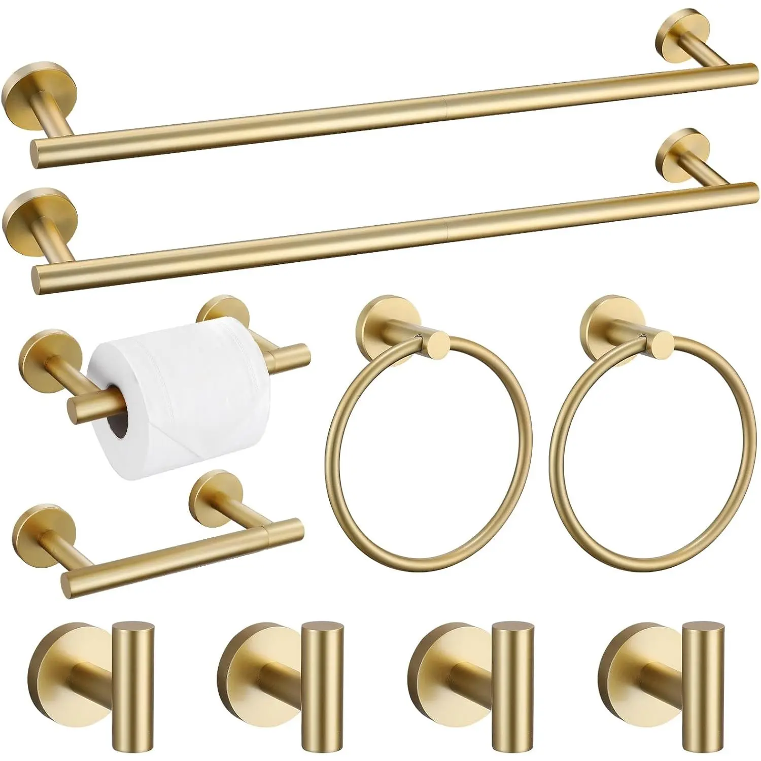 10 Pieces Brushed Gold Bathroom Hardware Towel Bar Set - 23.6Inch Wall Mounted Stainless Steel Upgraded Bathroom Accessories Set with Towel Holder Towel Racks