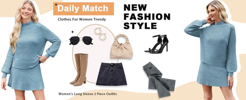 Women's 2 Piece Outfits 2025 Long Sleeve Mock Neck Ribbed Sweaters and Mini Skirt Two Piece Sets Casual Fall Winter Fashion Women's 2 Piece Outfits 2025 Long Sleeve Mock Neck Ribbed Sweaters and Mini Skirt Two Piece Sets Casual Fall Winter Fashion