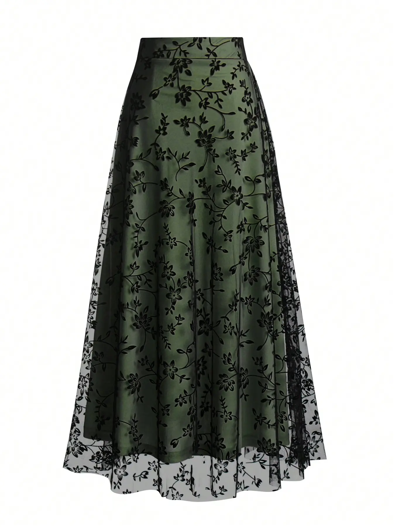 Women's High-Waisted Mesh Skirt, Loose A-Line Design with Floral Embroidery, Fashionable, Chic and Comfortable, Perfect for Daily Wear
