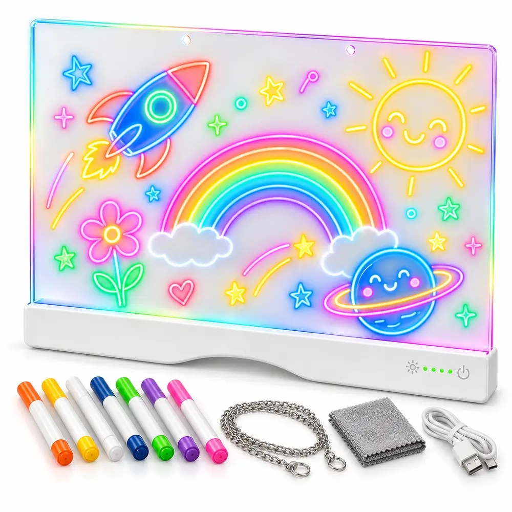 16" LED Light Up Drawing Board for Kids, Art Toy Gifts for Age 3-12, Birthday Present for Girls & Boys, 2-in-1 Glow Note Pad, 7 Static Colors & Dynamic Modes, Glare-free Lighting, Rechargeable