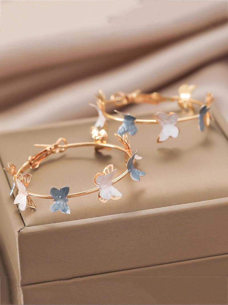Butterfly Design Hoop Earrings, Fashionable Multilayer Earrings for Women, Daily Use, Fashion Jewelry Accessories, Trendy All-match & Exquisite Jewelry for Birthday Gift