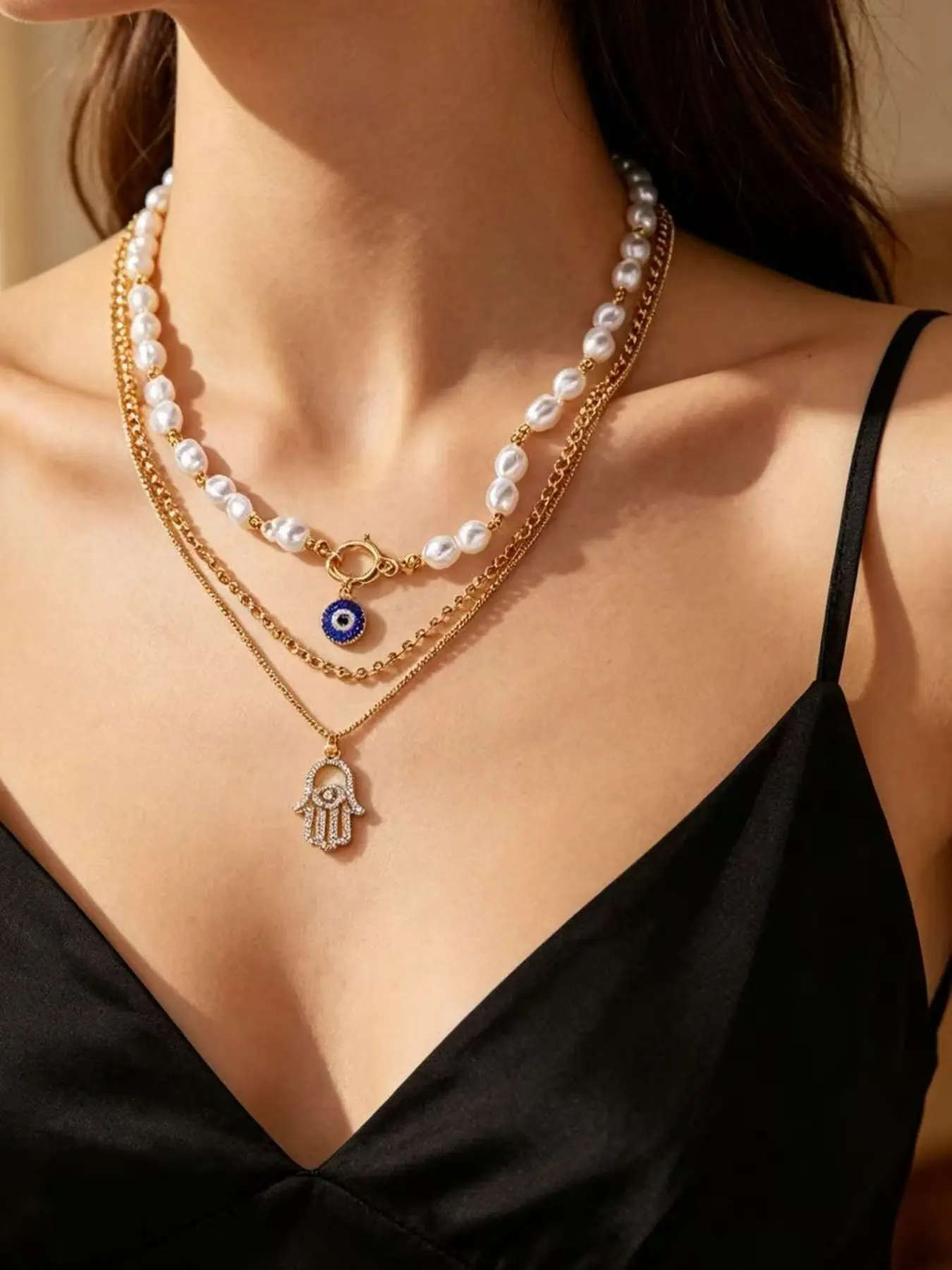Metallic Pearl Necklace, Elegant Chain Print Design, Budget-Friendly Multi-Use Jewelry, Perfect Gift for Women & Girlfriend