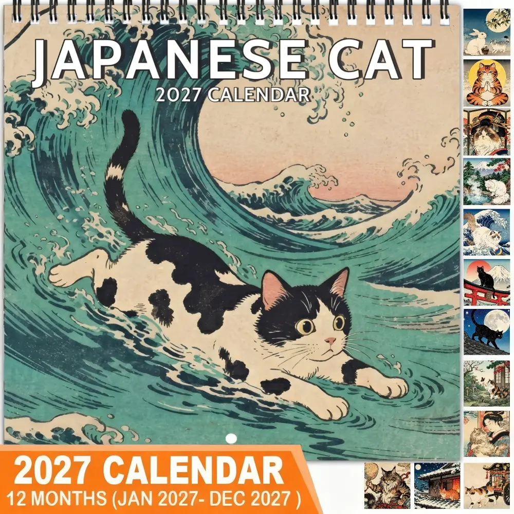 2027 Cute Cat Theme Wall Calendar, 12 Months Colorful Illustrations, 8.3in X 8.3in Perfect Size, Fun Art Decor Gift for Home Office Lovers