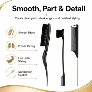 6Pcs Textured Hair Styling Tools Set, Twist Curl Brush, Scalp Massage Brush, Edge Brush, Dual-Ended Edge Brush, Pick Comb, Lift Comb & Rat Tail Comb for Curly, Coily, Wavy & Thick Hair, Detangling, Sectioning, Root Lift & Edge Control