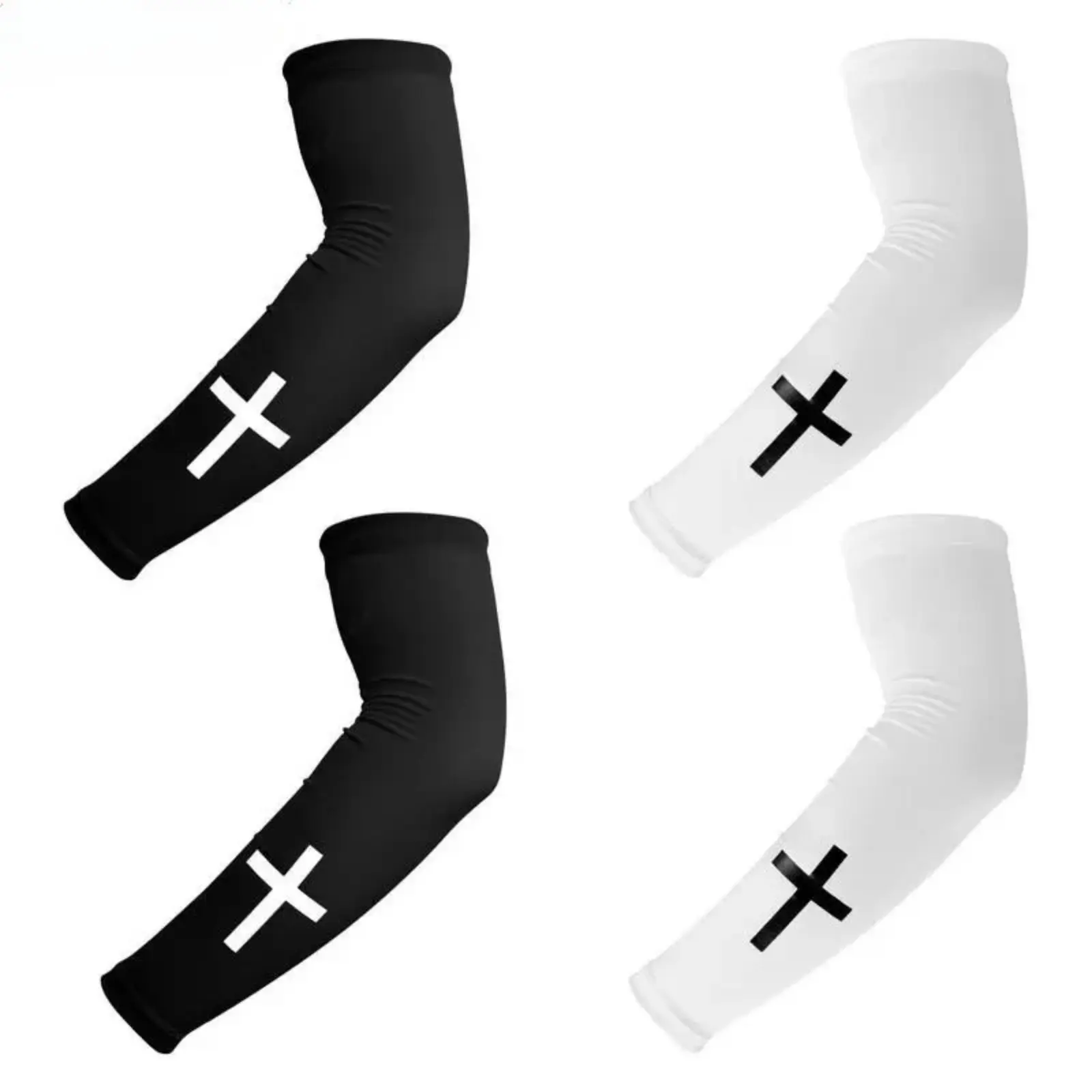 2 Pairs Cross Pattern Religious Cooling Compression Arm Sleeves for Men Women, Polyester UV Protection Sun Sleeves, Ideal for Football Basketball Running Cycling Outdoor Sports
